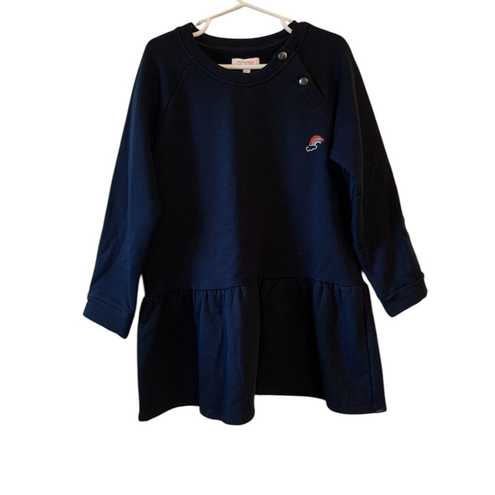 Giggle Navy Blue Girls Peplum Sweatshirt Dress Rainbow Embroidery size 6x NWT